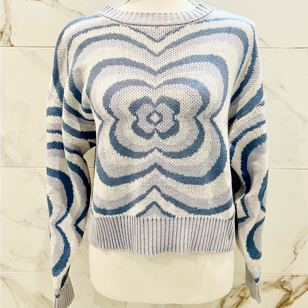 Le Lis Blue and White Geometric Sweater